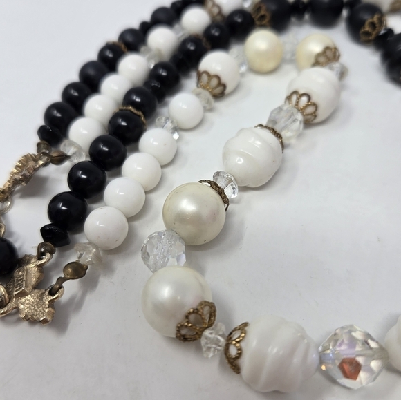 VINTAGE ART ARTHUR PEPPER BLACK & WHITE BEAD DOUBLE STRAND NECKLACE JEWELRY - Picture 7 of 14